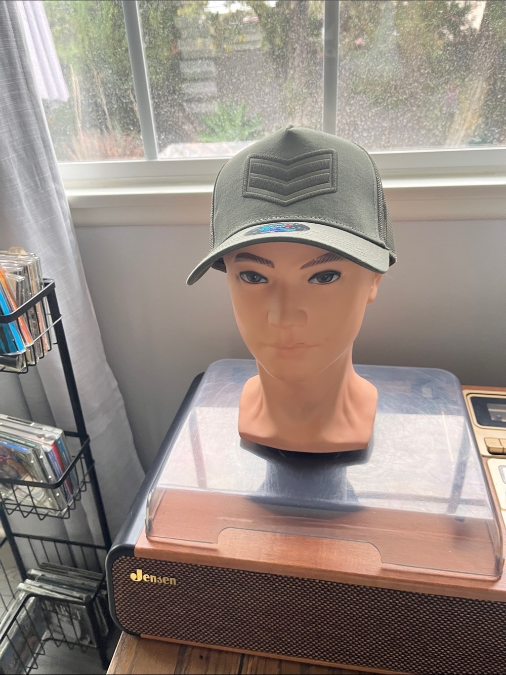 Olive Green Trucker Hat with Raised Chevron Patch